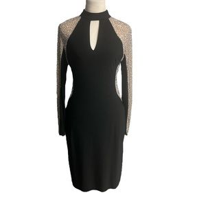 Xscape long sleeve black dress